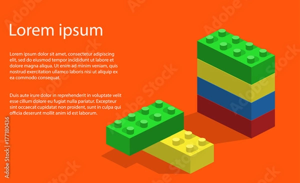 Fototapeta Isometric 3D vector illustration toy for children constructor and building blocks