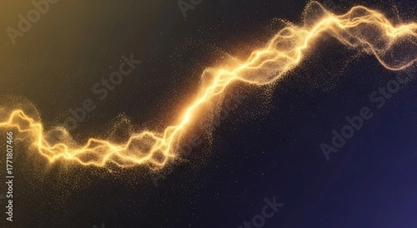 Obraz Abstract golden energy wave of shimmering particles flowing across a dark gradient background.