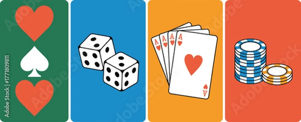 Obraz Casino games illustration with playing cards dice and poker chips