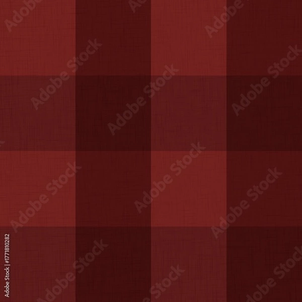 Fototapeta Large dark red tartan seamless pattern with fabric texture, cozy rustic textile background