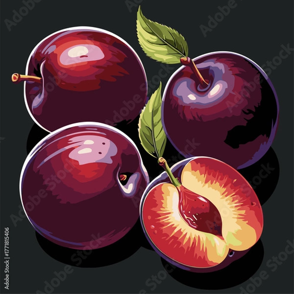 Fototapeta very tempting plum fruit vector