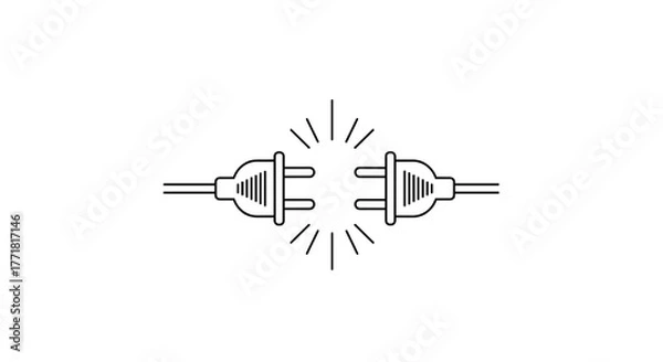 Fototapeta Disconnected electrical plugs with sparks, illustrating a connection error or power failure concept.