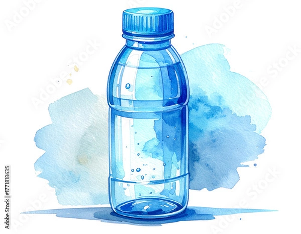 Fototapeta Realistic Plastic Water Bottle with Blue Cap, Front View, Transparent Background, Vector Illustration