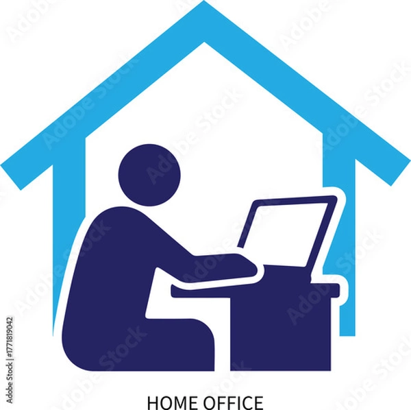 Fototapeta Flat vector illustration of a modern home office workspace with a desk, computer, and chair. Perfect for remote work, freelance, productivity, business, and office design projects.