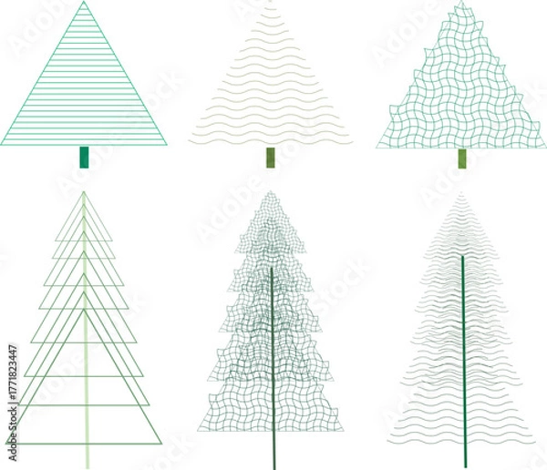 Obraz Stylized Christmas trees in a scandinavian style. 6  different trees in minimalistic style