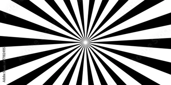 Fototapeta Sun ray light. Sun rays background. Radial burst. Sunburst black pattern isolated on white background. Beams line. Radiate sunlight. Comic effect texture. Retro pop art stripe. Vector illustration