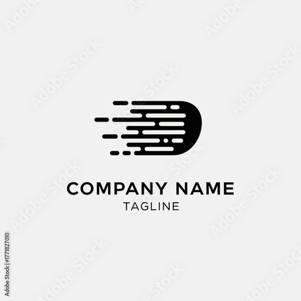Fototapeta Dynamic black comet logo with speed lines for fast delivery service.
