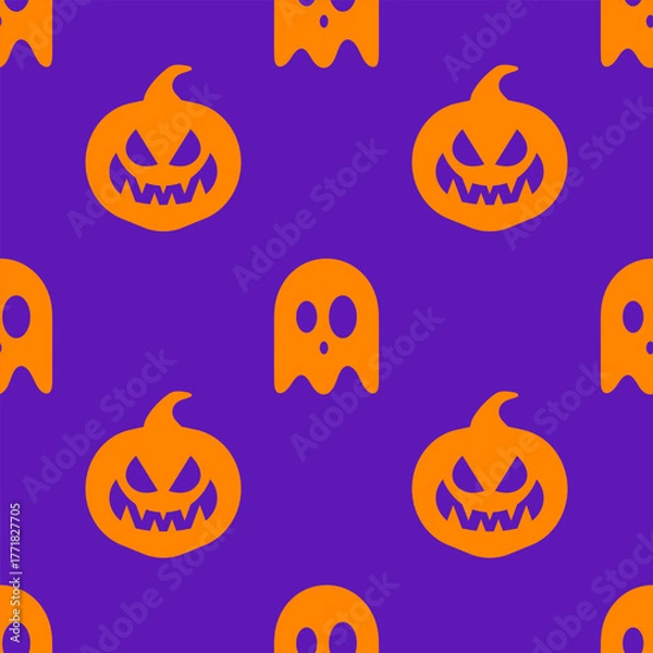 Fototapeta Pumpkin Halloween Pattern Background with Ghost. Wallpaper. Vector Illustration
