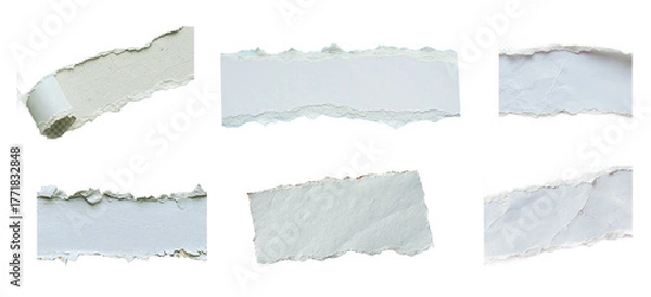 Fototapeta Torn paper scraps collage isolated on black