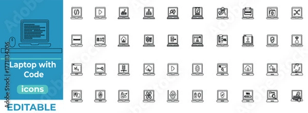 Fototapeta Laptop with Code line art icons set