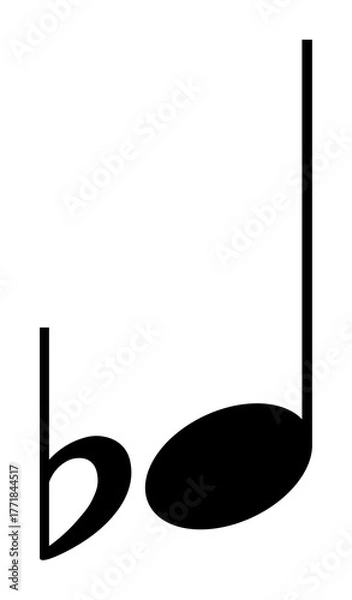 Fototapeta Black flat note icon, vector design of musical note with flat symbol for lowered pitch, PNG with transparent background