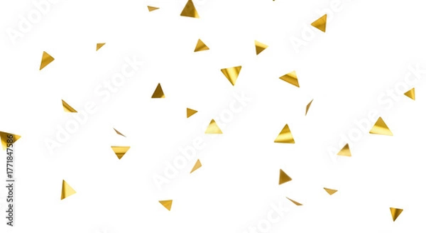 Fototapeta Golden Triangle Confetti Falling on White Background