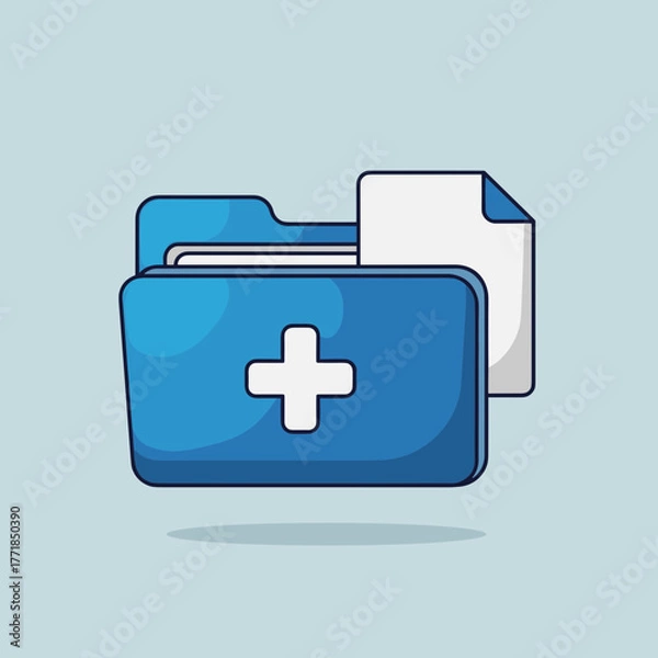 Obraz Stylized Blue Folder with Plus Sign and Document on Light Blue Background, Symbolizing Adding New Content.