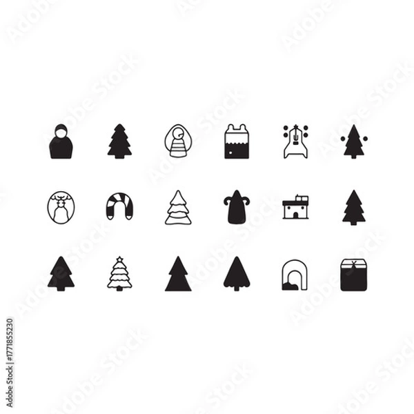Obraz Christmas silhouette icon set on white background