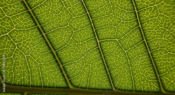 Obraz Close-up of green leaf veins with detailed texture and vivid colors