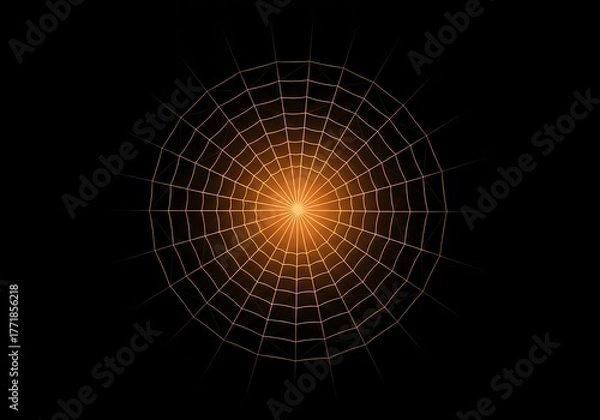 Fototapeta Halloween glowing spiderweb design with radial grid on black background