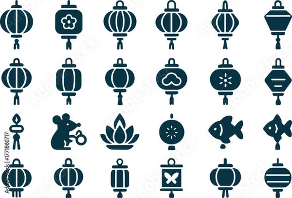Fototapeta Collection of diverse chinese lantern icons featuring traditional designs and festive symbols for celebrations