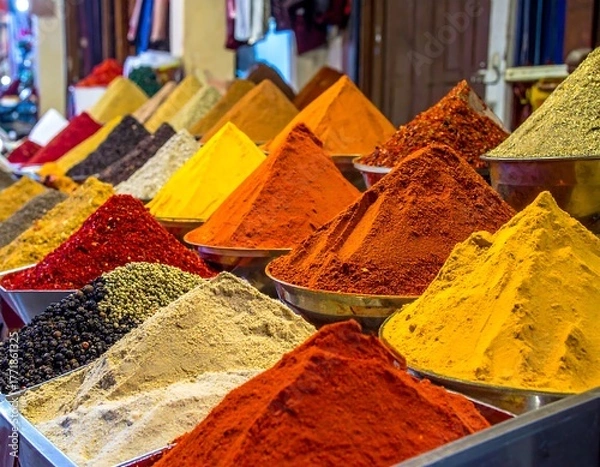 Obraz Vibrant Spices Displayed at a Market Stall.