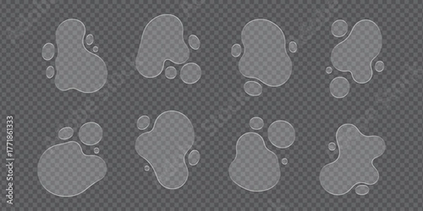 Fototapeta Collection of realistic liquid glass fram water drops and splashes on a transparent background