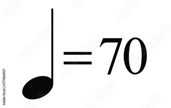 Fototapeta Quarter note equals 70 bpm icon, metronome mark vector graphic representing rhythm and steady tempo, transparent background
