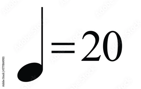 Obraz Quarter note equals 20 bpm icon, metronome mark symbol showing slow tempo and rhythm, vector with transparent background