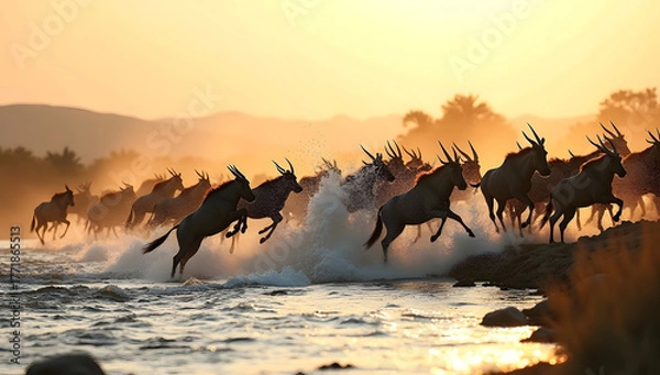 Fototapeta Elk Standing in Morning Misty Forest