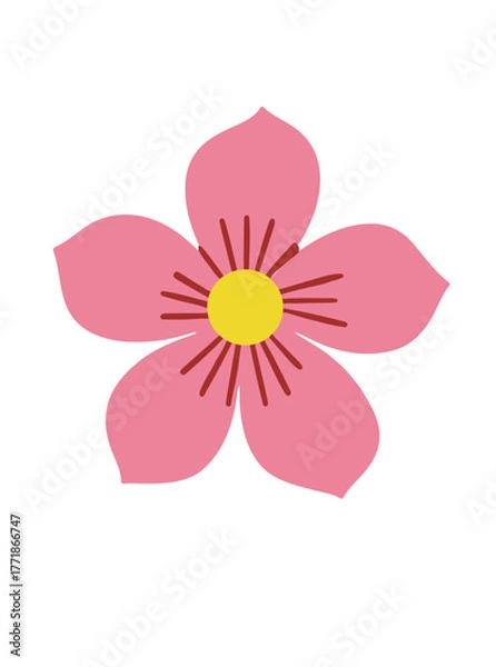 Obraz Simple pink flower illustration with five petals isolated on a white background. SVG Vector Illustrations