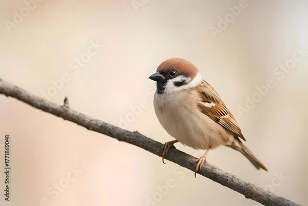 Fototapeta  Close Up of Small Brown Bird with Natural Habitat,
