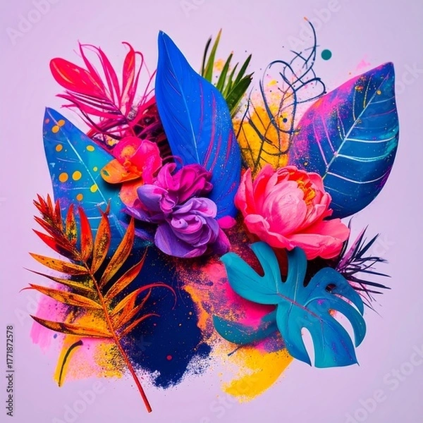 Obraz Vibrant Tropical Floral Arrangement - A Colorful Botanical Composition.