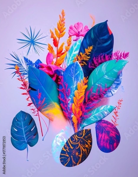 Obraz Vibrant Tropical Foliage - A Colorful Botanical Arrangement.