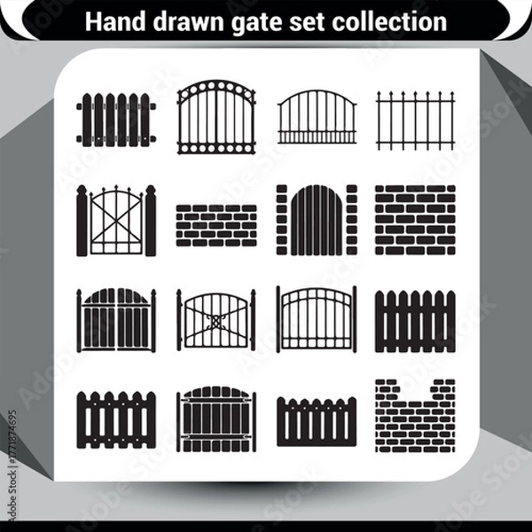 Fototapeta Collection of hand drawn gate and fence designs for architectural projects and exterior design vector