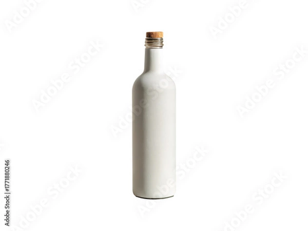 Fototapeta Elegant white wine bottle with a cork stopper, isolated on transparent background, perfect for showcasing your brand or product in a clean and minimalist style, ideal for mockups and presentations