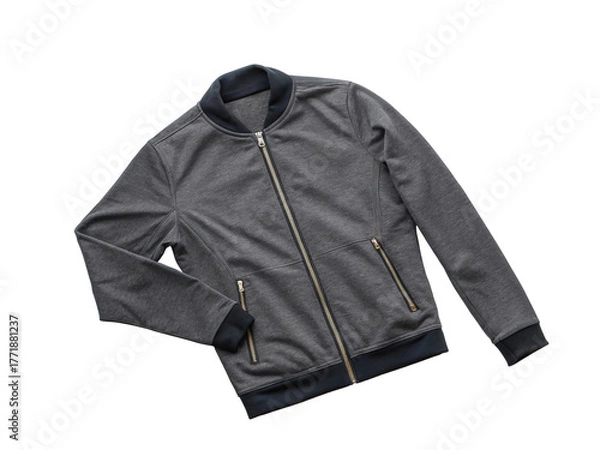 Fototapeta Trendy dark gray bomber jacket isolated on transparent background, a versatile and stylish piece for mens fashion, perfect for casual or semiformal occasions