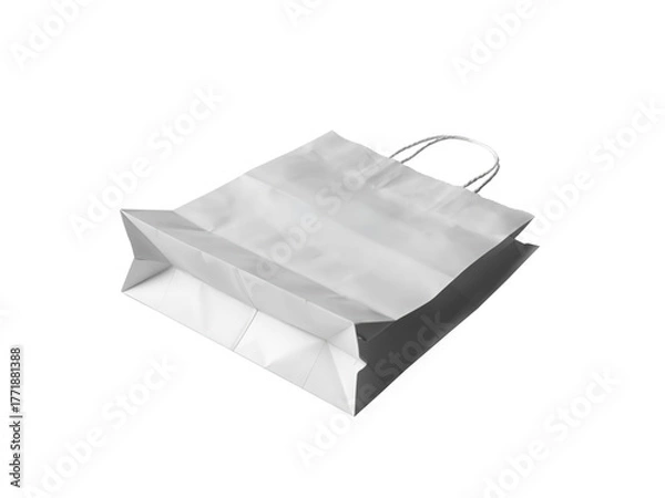 Fototapeta White paper bag isolated on transparent background, ideal for shopping, groceries, or retail, showcasing its simple design and versatility for various uses