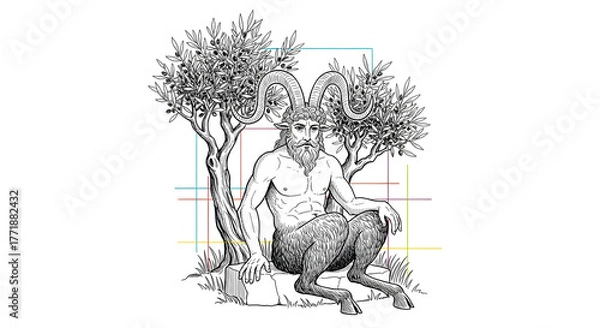 Obraz Satyr in a Grove A Detailed Illustration of a Mythological Creature in a Natural Setting