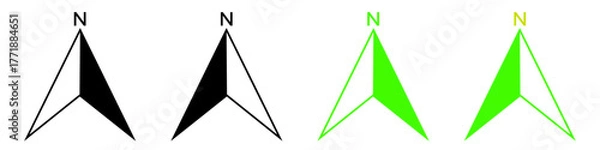 Obraz Compass north arrow navigation icons set with N label, line and solid map pointers, isolated on transparent background vector 