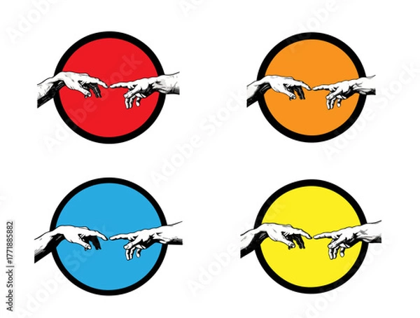 Fototapeta Creation of Adam Hands Black and White Illustration in Circle