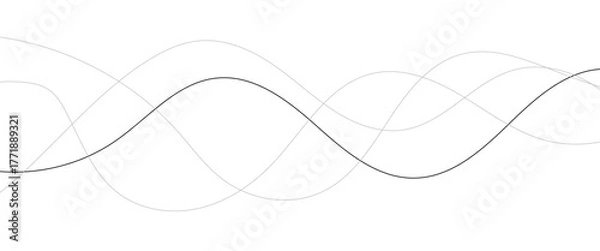Obraz Curved black long lines seamless wave pattern. Thin line wavy abstract vector background. Wavy line horizontal divider wavy pattern. Curve line art striped. Abstract wave elements. Vector illustration