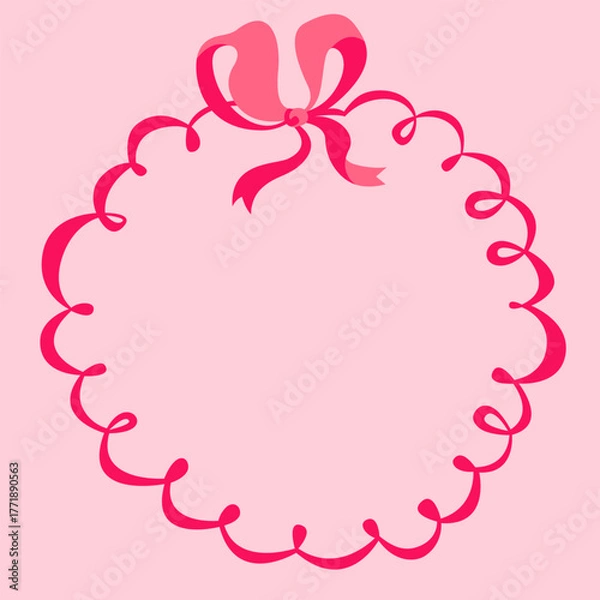 Fototapeta Vector frame for design and decoration. Whimsical bow. Vector illustration on a pink background. Retro style.