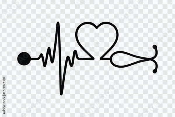 Obraz Heartbeat Line with Heart and Stethoscope Symbol Representing Healthcare, Love, Life, and Medical Connection
