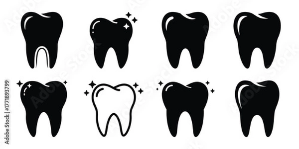 Fototapeta tooth minimal silhouette vector icon set