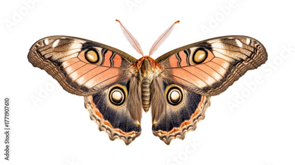 Fototapeta Peacock Moth Wings with Eye Spots isolated on a transparent background