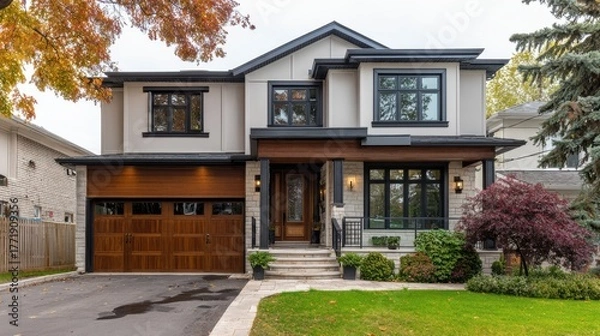 Fototapeta luxury canadian house completely renovated furnished and staged with basement deck backyard and garage for sale no logos no brands ar 169