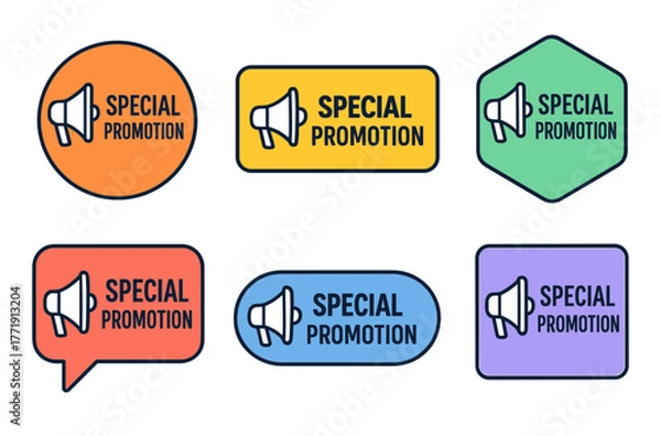 Fototapeta Colorful special promotion labels with megaphone icons
