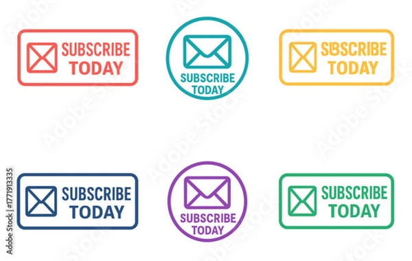 Fototapeta Colorful email subscription icons with envelope and subscribe today text