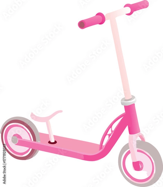 Obraz Cute Pink Foldable Scooter for Children Studio Shot of Kids Ride Toy  Isolated on White