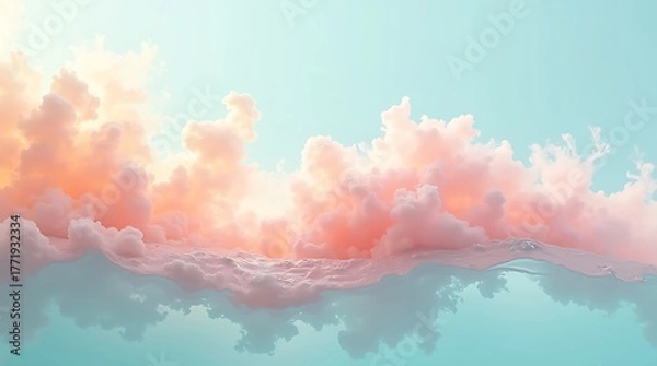 Obraz Pink cloud with reflection on water against blue sky background