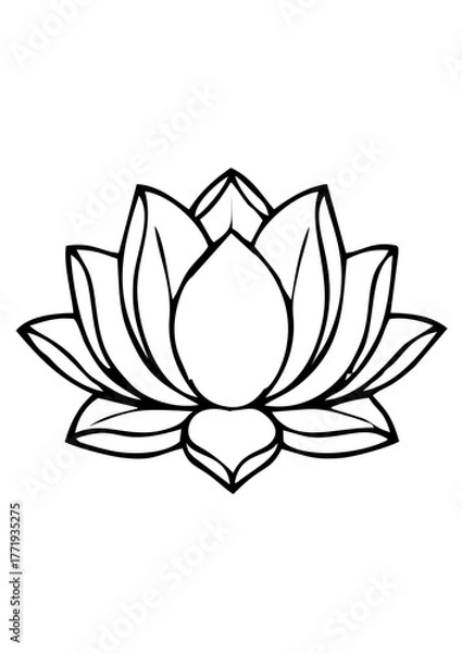 Fototapeta Vector black and white open lotus flower icon, minimalist style, spiritual and natural symbol illustration