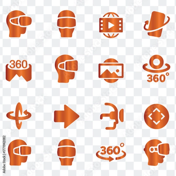 Fototapeta Modern Virtual Reality 360 Video Technology VR Icon Set