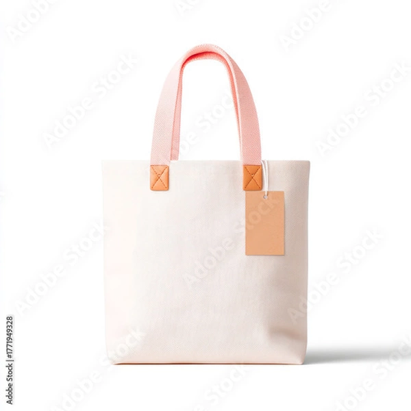 Obraz Minimal beige canvas tote bag eco reusable shopping fashion accessory isolated studio style